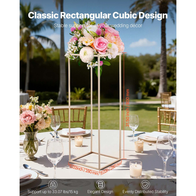 Βάση Λουλουδιών Γάμου VEVOR, 10 τεμάχια βάση λουλουδιών σε στήλη 80cm, Βάσεις Λουλουδιών με Κρυφή Βίδα, Ορθογώνια Κυβική Ράφι Ανθοπωλείου για Γάμο, Πάρτι, Γενέθλια, Σπίτι, Χρυσές Βάσεις Κεντρικών Τεμαχίων