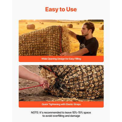 Δίχτυ σανού στρογγυλής μπάλας VEVOR, 1,5 x 1,5 x 1,5 m, τρύπες 38,1 x 38,1 mm, υλικό PE, σχεδιασμός χωρίς κόμπους, με φερμουάρ, μεταφορά βελόνας, σπάγκο επισκευής και τσάντα αποθήκευσης, δίχτυ στρογγυλής μπάλας αργής τροφοδοσίας για άλογα