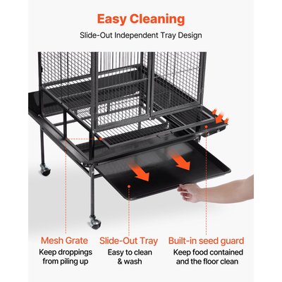 Κλουβί πουλιών VEVOR, 830 x 790 x 2100 mm, Ανοιχτή επίπεδη οροφή, Κλουβί πτήσης πουλιών από σφυρήλατο σίδερο με κούρνιες, Συρόμενος δίσκος, Πλαστικές ταΐστρες, για κοκατίλ, παπαγάλο μοναχό, παπαγάλο του Αμαζονίου, αφρικανικό γκρι παπαγάλο