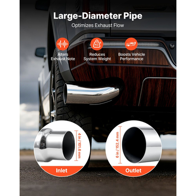 VEVOR Άκρη εξάτμισης με αγκώνα, είσοδος 101,6 mm, έξοδος 152,4 mm, συνολικό μήκος 584 mm, χρωμιωμένη αμπούλα εξάτμισης με σφιγκτήρα για φορτηγό/sedan/σπορ αυτοκίνητο/SUV, χρωμιωμένη δομή για αντοχή σε υψηλές θερμοκρασίες