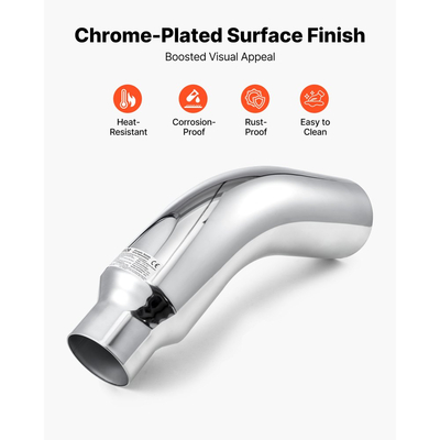 VEVOR Άκρη εξάτμισης με αγκώνα, είσοδος 101,6 mm, έξοδος 152,4 mm, συνολικό μήκος 584 mm, χρωμιωμένη αμπούλα εξάτμισης με σφιγκτήρα για φορτηγό/sedan/σπορ αυτοκίνητο/SUV, χρωμιωμένη δομή για αντοχή σε υψηλές θερμοκρασίες