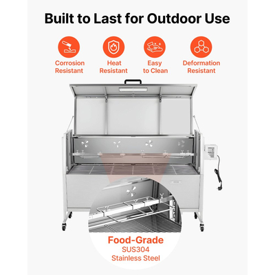 Ψησταριά VEVOR, Εξωτερική σούβλα BBQ 38W για χοιρινό και αρνί, Ψησταριά κάρβουνου με χωρητικότητα 60 kg, Ρόδες & Ύψος 4 Επιπέδων, Κιτ Σούβλας από Ανοξείδωτο Ατσάλι για Κάμπινγκ και Πάρτι σε Εξωτερικό Χώρο