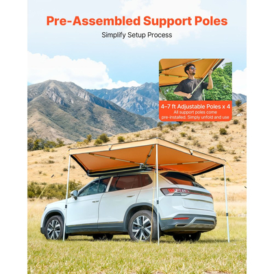 Τέντα VEVOR 270 μοιρών, τέντα οχήματος 4,9 ㎡ από την πλευρά του οδηγού, αδιάβροχες τέντες αυτοκινήτου UV50+ με τσάντα μεταφοράς, τέντες εδάφους παντός καιρού, στέγαστρο αυτοκινήτου για SUV, βαν, φορτηγό, κάμπινγκ