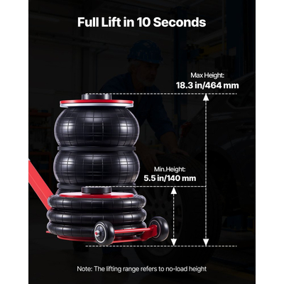 Αερόσακος VEVOR, Τριπλός Αερόσακος 5 Τόνων, Αερόσακος με Έξι Χαλύβδινους Σωλήνες, Ανύψωση Έως 464 mm, Πνευματικός Γρήγορης Ανύψωσης 4-10 s με Ρυθμιζόμενη Μακριά Λαβή & Ελαστικό Μαξιλάκι για Επισκευή Αυτοκινήτων, SUV, Pick-up Φορτηγών