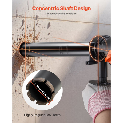 Τρυπάνι με πυρήνα VEVOR, διάμετρος 63,5 mm, βάθος τρυπήματος 356 mm, εσωτερικό σπείρωμα 1-1/4 in-7, τεχνολογία συγκόλλησης υψηλής ακρίβειας, τρυπάνι με πυρήνα υγρού διαμαντιού για οπλισμένο σκυρόδεμα, κόκκινα τούβλα και τοιχοποιία
