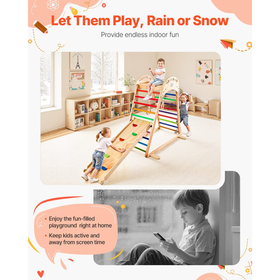 VEVOR Εσωτερική Παιδική Χαρά Jungle Gym, Ξύλινο Σετ Εσωτερικής Παιδικής Χαράς 4 σε 1 με Αναρρίχηση, Τσουλήθρα, Ξύλινη Σκάλα & Δακτυλίδια Γυμναστικής, Παιχνίδια Αναρρίχησης Παιδικής Χαράς σε Στυλ Montessori για Αγόρια Κορίτσια, 100KG