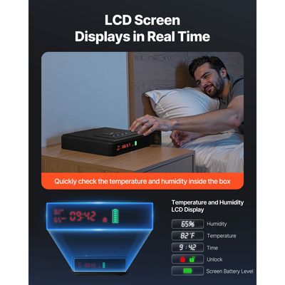 Θυρίδα ασφαλείας πιστολιού VEVOR, Θυρίδα ασφαλείας πιστολιού με δακτυλικό αποτύπωμα/κωδικό πρόσβασης/κλειδί, συρτάρι θήκης πυροβόλου όπλου 3 κατευθύνσεων γρήγορης πρόσβασης με οθόνη για 2 πιστόλια και γεμιστήρες, ασύρματη φόρτιση, για γραφείο ή κομοδίνο