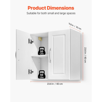 Ντουλάπι τοίχου VEVOR για πλυντήριο, 2 επιπέδων κρεμαστό ντουλάπι τοίχου με ρυθμιζόμενο ράφι, αποθηκευτικός χώρος ντουλαπιών 60 cm με 2 πόρτες, για κουζίνα, μπάνιο, πλυντήριο, 30 x 60 x 60 cm (Β x Π x Υ), λευκό