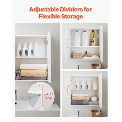 Ντουλάπι τοίχου VEVOR για πλυντήριο, 2 επιπέδων κρεμαστό ντουλάπι τοίχου με ρυθμιζόμενο ράφι, αποθηκευτικός χώρος ντουλαπιών 60 cm με 2 πόρτες, για κουζίνα, μπάνιο, πλυντήριο, 30 x 60 x 60 cm (Β x Π x Υ), λευκό