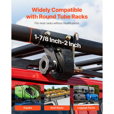 Ιμάντες καστάνιας VEVOR για σκάλες, βάση με στρογγυλό σωλήνα 47,6-50,8 mm σε μαύρο χρώμα, πλάτος 38 mm x μήκος 2,25 m, μαύροι ιμάντες σκάλας με διπλά J-Hooks, φορτίο βαρέως τύπου 226,8 kg, ιμάντας ασφάλισης με αγκράφα φορτίου (2 τεμάχια)