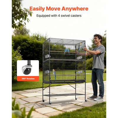 Κλουβί πουλιών VEVOR, 930 x 580 x 1510 mm, επίπεδης οροφής, από σφυρήλατο σίδερο με κούρνιες, συρόμενο δίσκο και πλαστικές ταΐστρες, για μπλε αιδοίο, κοκατίλ, καναρίνι, παπαγάλο μοναχό, αφρικανικό γκρι παπαγάλο