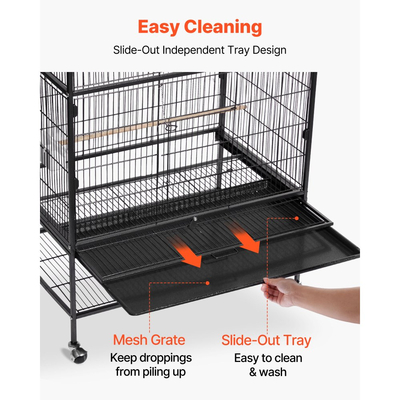 Κλουβί πουλιών VEVOR, 930 x 580 x 1510 mm, επίπεδης οροφής, από σφυρήλατο σίδερο με κούρνιες, συρόμενο δίσκο και πλαστικές ταΐστρες, για μπλε αιδοίο, κοκατίλ, καναρίνι, παπαγάλο μοναχό, αφρικανικό γκρι παπαγάλο