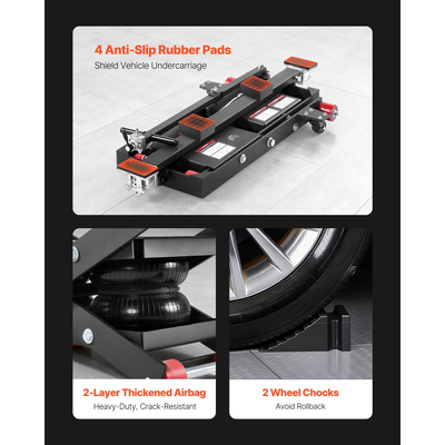 Φορητός ανυψωτήρας αυτοκινήτου VEVOR Air, χωρητικότητας 3 τόνων, μέγιστο ύψος 550 mm, ρυθμιζόμενος φορητός ανυψωτήρας αυτοκινήτου με αερόσακους, βάσεις στήριξης, τάκους τροχών, ελαστικά μαξιλαράκια, βαρέως τύπου για sedan, SUV, φορτηγά