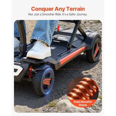 Ηλεκτρικό σκούτερ κινητικότητας VEVOR 4 τροχών για ενήλικες και ηλικιωμένους, ενσωματωμένο πτυσσόμενο σκούτερ κινητικότητας με μεγάλη εμβέλεια 15 χλμ., αναπηρικό αμαξίδιο παντός εδάφους με δυνατότητα αναρρίχησης 9° και μέγιστο φορτίο 120 κιλά