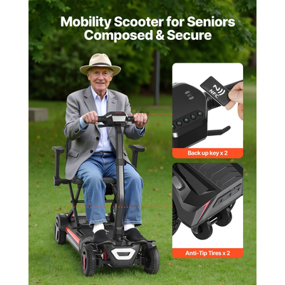 Ηλεκτρικό σκούτερ κινητικότητας VEVOR 4 τροχών για ενήλικες και ηλικιωμένους, ενσωματωμένο αυτόματο πτυσσόμενο σκούτερ κινητικότητας με τηλεχειριστήριο, κλειδιά NFC και μεγάλη εμβέλεια, αναπηρικό αμαξίδιο παντός εδάφους με φόρτωση 120 κιλών