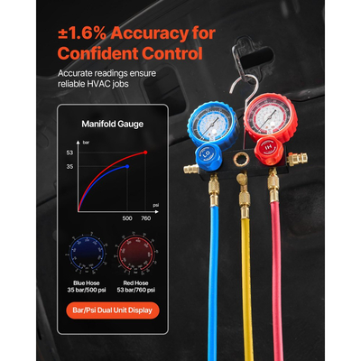 Σετ αντλίας κενού και μετρητή VEVOR AC, 7 CFM 198 L/min, Διβάθμια αντλία κενού με περιστροφικό πτερύγιο HVAC, Κιτ μετρητή πολλαπλής μέτρησης A/C, για R134a R22 R410a, με τσάντα μεταφοράς ανιχνευτή διαρροών, για αυτόματο κλιματισμό HVAC
