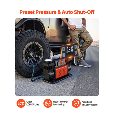 Αεροσυμπιεστής βαρέως τύπου VEVOR διπλού κυλίνδρου, φορητός φουσκωτής ελαστικών 300L/min με αυτόματη διακοπή, αντλία αέρα εκτός δρόμου 12V 150PSI με ψηφιακή οθόνη LCD και προσαρμογείς για φορτηγό, αυτοκίνητο, SUV, 4 x 4, τροχόσπιτο