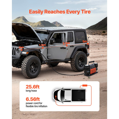 Αεροσυμπιεστής βαρέως τύπου VEVOR διπλού κυλίνδρου, φορητός φουσκωτής ελαστικών 300L/min με αυτόματη διακοπή, αντλία αέρα εκτός δρόμου 12V 150PSI με ψηφιακή οθόνη LCD και προσαρμογείς για φορτηγό, αυτοκίνητο, SUV, 4 x 4, τροχόσπιτο