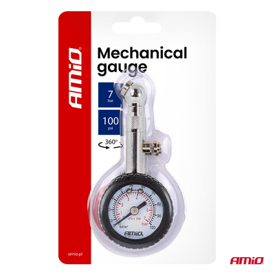 Amio - Μηχανικό μανόμετρο πίεσης ελαστικών 7 bar με περιστρεφόμενη κεφαλή και βαλβίδα εκτόνωσης – Αναλογικό υψηλής ακρίβειας - 1 τεμ. (04469/AM)