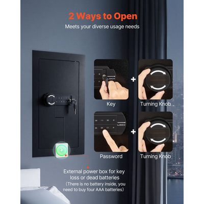 Χρηματοκιβώτιο τοίχου VEVOR, κρυφό χρηματοκιβώτιο τοίχου 3 επιπέδων με κωδικό πρόσβασης και κλειδί, κουτί τοίχου Q235 ψυχρής έλασης από χάλυβα με φωτισμό LED, 2 ρυθμιζόμενα ράφια και 5 θήκες κλειδιών για χρήματα, κοσμήματα, διαβατήριο, μαύρο