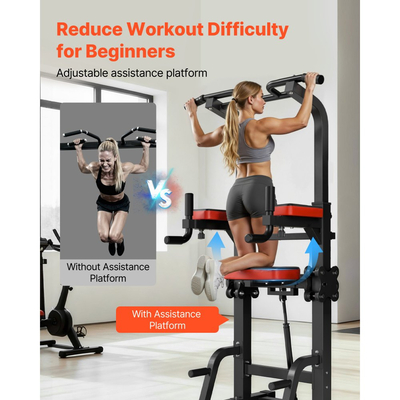 Μπάρα έλξης VEVOR, Σταθμός εμβάπτισης Power Tower 150 κιλών, Σταθμός εμβάπτισης προπόνησης με σταθερή βάση σχήματος H και πλατφόρμα υποβοήθησης, Ρυθμιζόμενη βάση έλξης ύψους 9 επιπέδων για πλάτη, Ρυθμιζόμενα μαξιλαράκια αγκώνων 3 επιπέδων