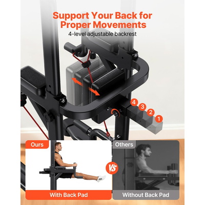 Μπάρα έλξης VEVOR, Σταθμός εμβάπτισης Power Tower 150 κιλών, Σταθμός εμβάπτισης προπόνησης με σταθερή βάση σε σχήμα H και μαξιλάρι πλάτης, Ρυθμιζόμενη μπάρα ανύψωσης πηγουνιού 12 επιπέδων ύψους για την πλάτη, Ρυθμιζόμενο μαξιλάρι πλάτης 4 επιπέδων