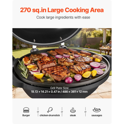 Ηλεκτρική ψησταριά VEVOR 2400W, 2 σε 1, όρθια και επιτραπέζια, ηλεκτρική ψησταριά BBQ για εσωτερικούς και εξωτερικούς χώρους - με ρυθμιζόμενη θερμοκρασία 50°C-350°C και αντικολλητική κεραμική πλάκα για ψήσιμο στην αυλή και πάρτι