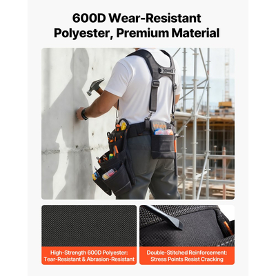 Ζώνη εργαλείων VEVOR, θήκη εργαλείων 19 τσεπών με αναρτήσεις για άνδρες, τσάντα εργασίας ζώνης βαρέως τύπου ρυθμιζόμενη, αποσπώμενη ανάρτηση για ηλεκτρολόγο, ξυλουργό, κατασκευές, ρύθμιση μέσης 80-131 cm
