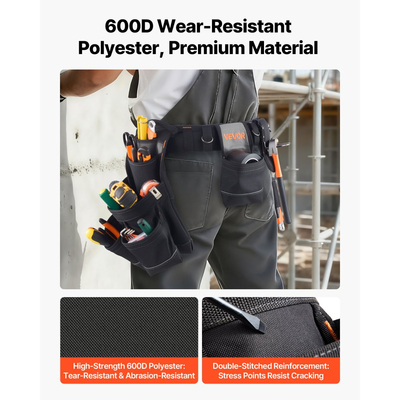 Ζώνη εργαλείων VEVOR, Επαγγελματική θήκη εργαλείων 18 τσεπών για άνδρες, Βαρέως τύπου ρυθμιζόμενη ζώνη πολλαπλών χρήσεων Αποσπώμενη τσάντα εργασίας για ηλεκτρολόγο, ξυλουργό, κατασκευές, διοργανωτή ποδιάς εργασίας, ρυθμίζεται 80-131 cm