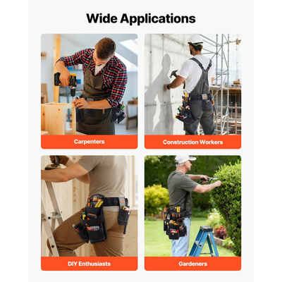 Ζώνη εργαλείων VEVOR, Επαγγελματική θήκη εργαλείων 18 τσεπών για άνδρες, Βαρέως τύπου ρυθμιζόμενη ζώνη πολλαπλών χρήσεων Αποσπώμενη τσάντα εργασίας για ηλεκτρολόγο, ξυλουργό, κατασκευές, διοργανωτή ποδιάς εργασίας, ρυθμίζεται 80-131 cm