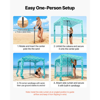 VEVOR Καμπάνα Παραλίας, Σκηνή Παραλίας 1,83 x 1,83 μ. με Πλευρικό Τοίχωμα, Προστασία UPF 50+, Εύκολη Εγκατάσταση Σκηνής Καμπάνα με Θήκες Άμμου, Μεγάλη Φορητή Ομπρέλα Σκίασης για Όλη την Οικογένεια & Φίλους