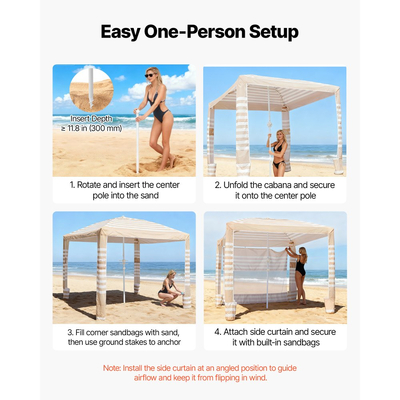 VEVOR Καμπάνα Παραλίας, Σκηνή Παραλίας 2,4 x 2,4 μ. με Πλευρικό Τοίχωμα, Προστασία UPF 50+, Εύκολη Εγκατάσταση Σκηνής Καμπάνα με Θήκες Άμμου, Ρυθμιζόμενο Ύψος, Φορητή Ομπρέλα Σκίασης για Όλη την Οικογένεια