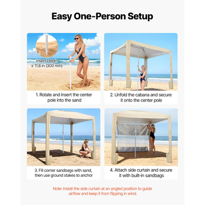 VEVOR Καμπάνα Παραλίας, Σκηνή Παραλίας 2,4 x 2,4 μ. με Πλευρικό Τοίχωμα, Προστασία UPF 50+, Εύκολη Εγκατάσταση Σκηνής Καμπάνα με Θήκες Άμμου, Ρυθμιζόμενο Ύψος, Φορητή Ομπρέλα Σκίασης για Οικογενειακούς Φίλους, Χακί