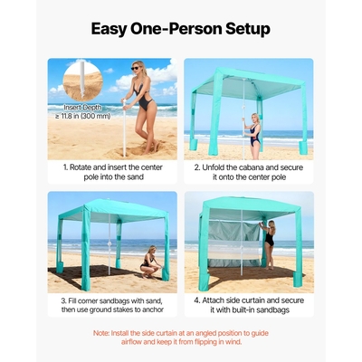 VEVOR Καμπάνα Παραλίας, Σκηνή Παραλίας 2,4 x 2,4 μ. με Πλευρικό Τοίχωμα, Προστασία UPF 50+, Εύκολη Εγκατάσταση Σκηνής Καμπάνα με Θήκες Άμμου, Ρυθμιζόμενο Ύψος, Φορητή Ομπρέλα Σκίασης για Οικογενειακούς Φίλους, Πράσινη