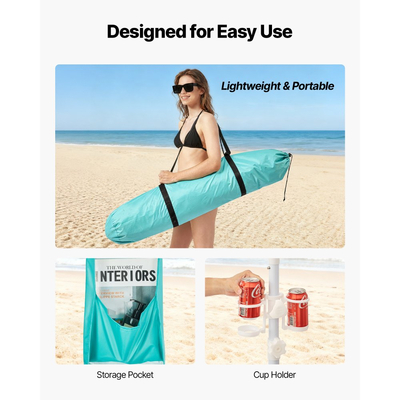 VEVOR Καμπάνα Παραλίας, Σκηνή Παραλίας 2,4 x 2,4 μ. με Πλευρικό Τοίχωμα, Προστασία UPF 50+, Εύκολη Εγκατάσταση Σκηνής Καμπάνα με Θήκες Άμμου, Ρυθμιζόμενο Ύψος, Φορητή Ομπρέλα Σκίασης για Οικογενειακούς Φίλους, Πράσινη