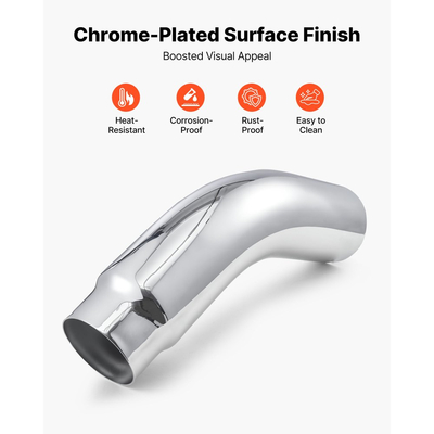 VEVOR Άκρη εξάτμισης με αγκώνα, είσοδος 127 mm, έξοδος 152,4 mm, συνολικό μήκος 584 mm, χρωμιωμένη αμπούλα εξάτμισης με σφιγκτήρα για φορτηγό, sedan, σπορ αυτοκίνητο, SUV, χρωμιωμένη δομή για αντοχή σε υψηλές θερμοκρασίες