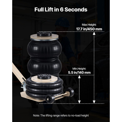 Αερόσακος VEVOR, Τριπλός Αερόσακος 3 Τόνων, Αερόσακος με Έξι Χαλύβδινους Σωλήνες, Ανύψωση Έως 450 mm, Πνευματικός Γρήγορης Ανύψωσης 1-6 s με Ρυθμιζόμενη Μακριά Λαβή & Ελαστικό Μαξιλάκι για Επισκευές Αυτοκινήτων, SUV, Pick-up Φορτηγών