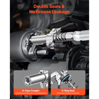 Πιστόλι λίπανσης VEVOR, 8000 PSI, Κιτ πιστολιού λίπανσης με πιστόλι και χωρητικότητα 0,4 L, Περιλαμβάνει εύκαμπτο σωλήνα 46 cm, σύνδεσμο λίπους διπλής λαβής, άκαμπτο σωλήνα προέκτασης και αιχμηρό ακροφύσιο για αυτοκίνητα, θαλάσσιες μεταφορές