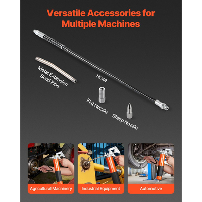 Πιστόλι λίπανσης VEVOR, υψηλής πίεσης 8000 PSI, κιτ πιστολιού λίπανσης βαρέως τύπου με λαβή πιστολιού και χωρητικότητα 0,4 L, περιλαμβάνει εύκαμπτο σωλήνα 46 cm, 1 άκαμπτο σωλήνα προέκτασης και 1 ακροφύσιο αιχμηρού τύπου για αυτοκίνητα, θαλάσσιες εφαρμογές.