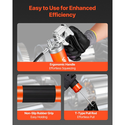 Πιστόλι λίπανσης VEVOR, υψηλής πίεσης 8000 PSI, κιτ πιστολιού λίπανσης βαρέως τύπου με λαβή πιστολιού και χωρητικότητα 0,4 L, περιλαμβάνει εύκαμπτο σωλήνα 46 cm, 1 άκαμπτο σωλήνα προέκτασης και 1 ακροφύσιο αιχμηρού τύπου για αυτοκίνητα, θαλάσσιες εφαρμογές.