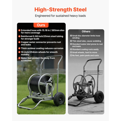 Καρότσι με λάστιχο νερού VEVOR, καρότσι λάστιχου κήπου υψηλής πίεσης 6096/9144 cm, καρότσια λάστιχων με δύο τροχούς, λαβή και καλάθι αποθήκευσης από πλέγμα βαρέως τύπου, φορητά λάστιχα διπλής χρήσης για κήπο, αυτοκίνητο