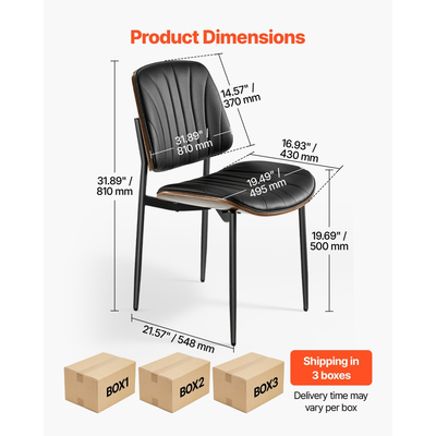 Σετ 6 μοντέρνων καρεκλών τραπεζαρίας VEVOR, Δερμάτινη πλευρική καρέκλα με ταπετσαρία για τραπέζια φαγητού, Καρέκλα κουζίνας που εξοικονομεί χώρο με χοντρά μαξιλάρια και μεταλλικά πόδια, μαύρη