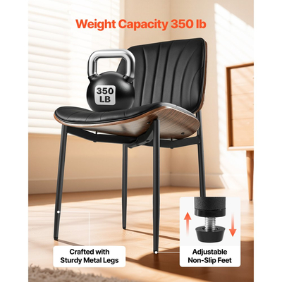 Σετ 6 μοντέρνων καρεκλών τραπεζαρίας VEVOR, Δερμάτινη πλευρική καρέκλα με ταπετσαρία για τραπέζια φαγητού, Καρέκλα κουζίνας που εξοικονομεί χώρο με χοντρά μαξιλάρια και μεταλλικά πόδια, μαύρη