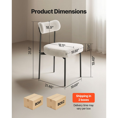 Σετ 6 καρεκλών τραπεζαρίας VEVOR Boucle, Μοντέρνες καρέκλες Sherpa με έμφαση στο Mid Century, Ταπετσαρισμένη πλευρική καρέκλα για τραπεζαρία, Λευκή καρέκλα τραπεζιού κουζίνας που εξοικονομεί χώρο με καμπύλη πλάτη και μαύρα μεταλλικά πόδια