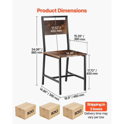 Σετ καρεκλών τραπεζαρίας VEVOR 6 τεμαχίων, ξύλινες καρέκλες τραπεζιού με μεταλλικό σκελετό και πλάτη, εύκολη συναρμολόγηση από δερμάτινο πλαϊνό κάθισμα, μοντέρνα καρυδιά αγροτικού τύπου για κουζίνα και σαλόνι, ρουστίκ καφέ και μαύρο