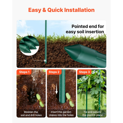 Πασσάλους κήπου VEVOR, Συσκευασία των 15, 1705 mm, Μεταλλικοί πασσάλοι ντομάτας με πλαστική επίστρωση, Ραβδιά κήπου για στήριξη φυτών, με μυτερό άκρο και αντιολισθητικά εξογκώματα για καλλιέργεια αναρριχώμενων φυτών, Λαχανικά εξωτερικού χώρου