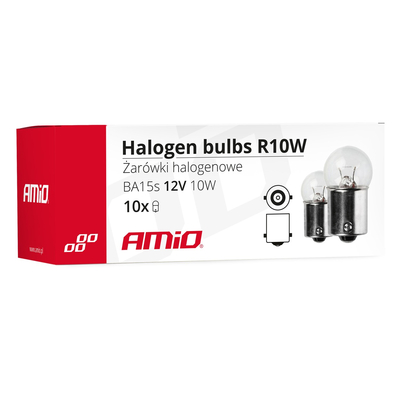 Amio - Λάμπες Αλογόνου R10W BA15S 12V 10W για Φώτα Θέσης, Στοπ, Φλας & Πινακίδας  - 10 τεμ.(01487/AM)