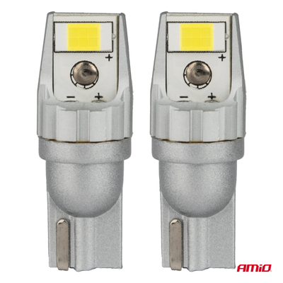Amio - Λάμπες LED CANBUS T10 W5W 2SMD 3570 Λευκή 6000K – 12/24V - 2 Τεμ. (04256/AM)