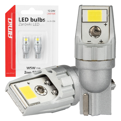 Amio - Λάμπες LED CANBUS T10 W5W 2SMD 3570 Λευκή 6000K – 12/24V - 2 Τεμ. (04256/AM)