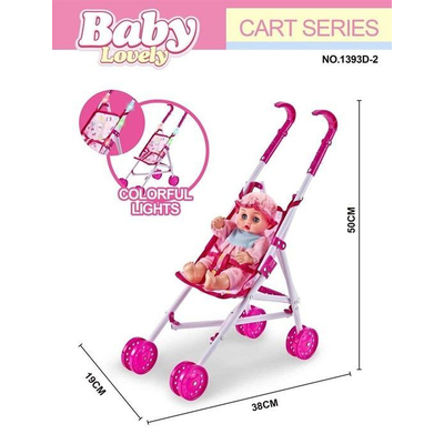 Παιδικό καροτσάκι μωρού με φωτισμό LED και κούκλα - 1393D-2 - 307137